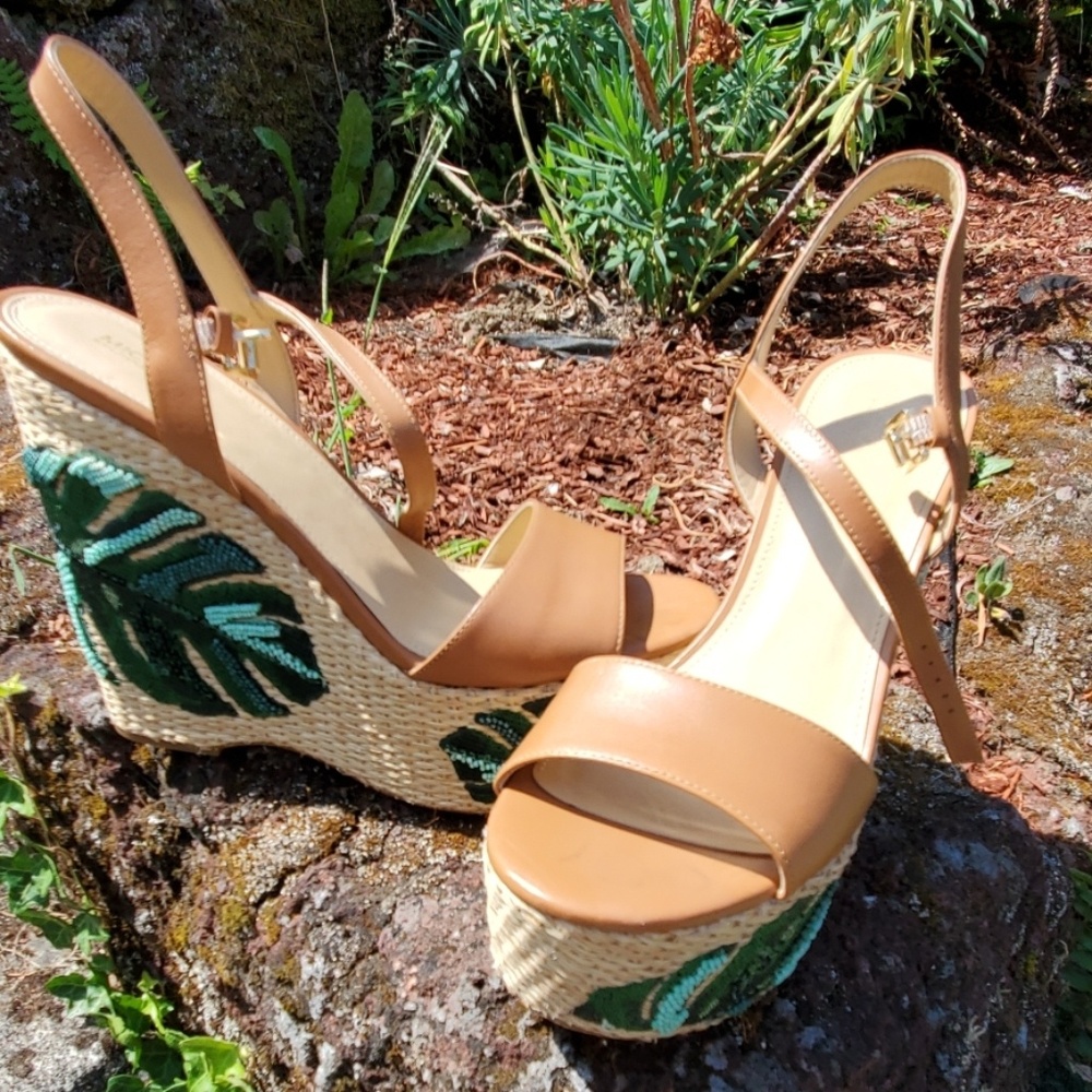 Michael Kors embroidered palm Fisher wedge